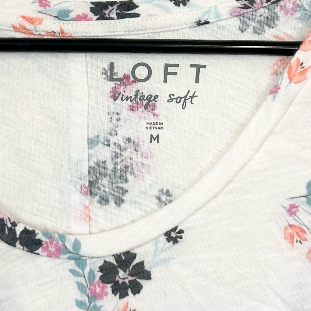 LOFT Vintage Soft White Tee with Pink and Purple Floral Design - Size: Medium - Picture 2 of 7